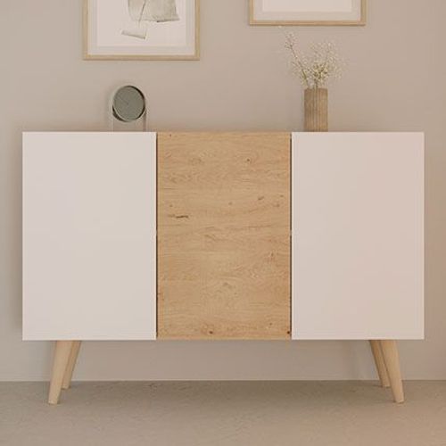 Buffet 3 Portes 120x39,9x95,5 Cm Blanc Et Chêne - Cisko