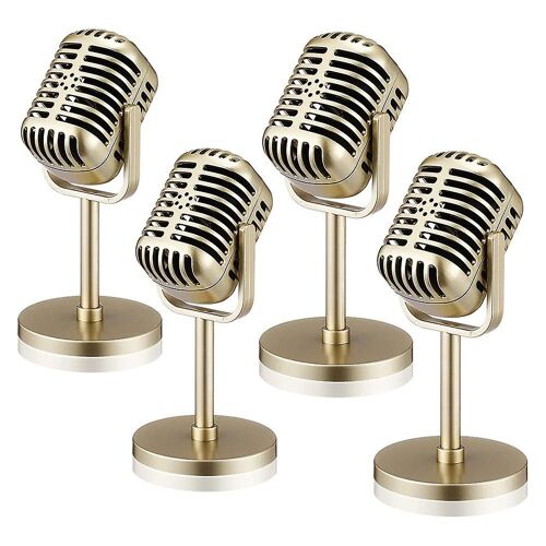 4 Pcs Rétro Microphone Accessoires Modèle Vintage Microphone Antique Microphone Jouet Microphone Scène Table Decor, Or