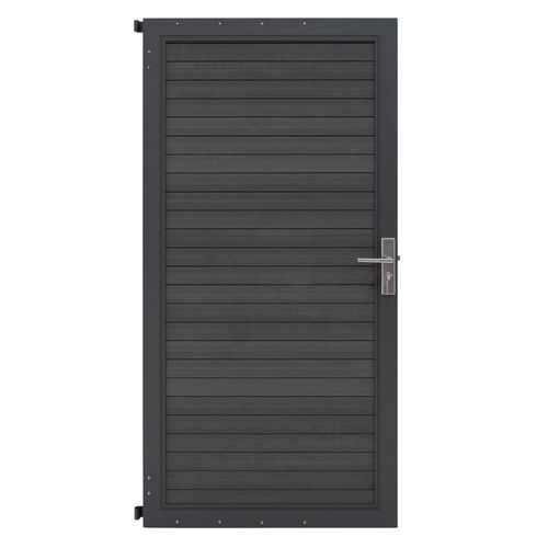 Kit Clôture Portillon En Bois Composite Gris 180 H X 90 Cm L, Cadre En Aluminium Lames À Emboîter Texture Bois Reversible Pvc Brise-Vue Extérieur Jardin Mur D'Intimité Porte Verouillable
