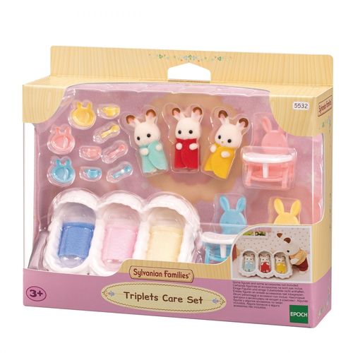 Sylvanian Families - Les Triplés Lapin Chocolat Et Accessoires Puériculture