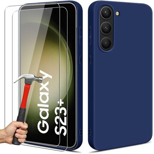 Coque Pour Samsung Galaxy S23+ (S23 Plus) Avec 2 Verres Trempés, Protection Silicone Antichoc Bleu - E.F.Connection