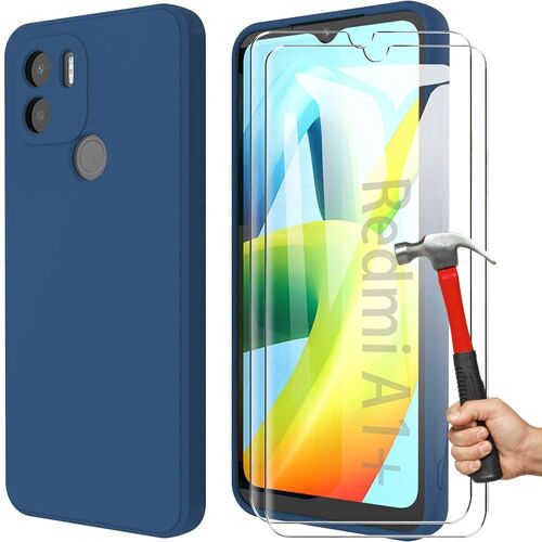Coque pour Redmi A1+ (A1 Plus) + 2 Verres Trempés Protection Silicone Matte Bleu - E.F.Connection