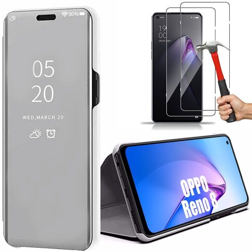 Coque Argenté Pour Oppo Reno 8 5g + 2 Verres Trempés - Clear View Protection Anti-Rayures - E.F.Connection