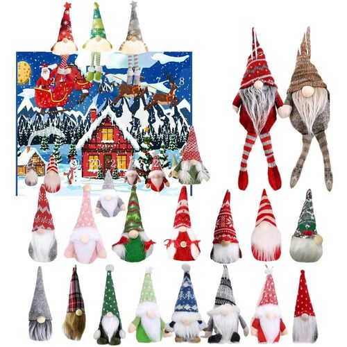 Calendrier de l’Avent 2025 Gnomes de Noël – 3 Lumineux + 21 Non Lumineux – Décoration Festive Compte à Rebours 24 Jours