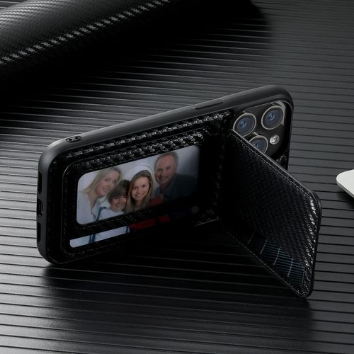 Coque fibre de carbone pour iphone 13 Pro Max,support magnetic charging,carte enfichable,support invisible,haut et bas flip téléphone protection Housse Etui iphone 13 Pro Max - Noir