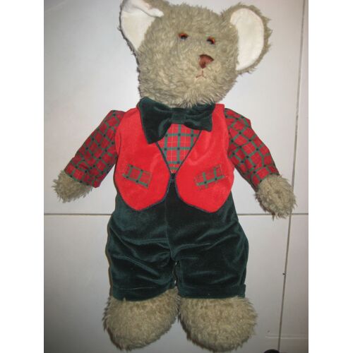 Grande Peluche Ours Costume Rouge Vert British "Christopher & Holly" 52 Cm