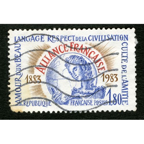 Timbre Oblitéré Alliance Française, 1983, Amour D'un Beau Langage, Respect De La Civilisation, Culte De L'amitié, République Française, Postes, 1,80