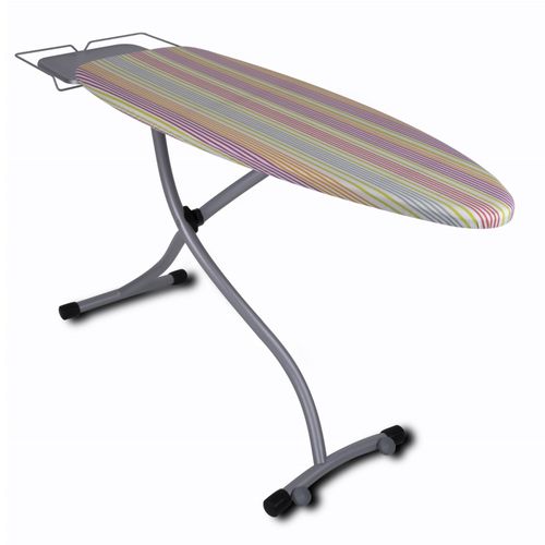 Table à repasser à roulettes design ergonomique pliable LODGE en acier 130x47 H94cm avec repose fer et repose centrale vapeur