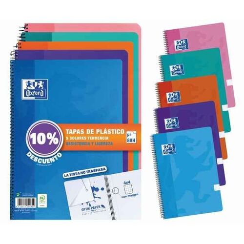 Pack 5 Cahiers À Couverture Plastique Fâº 80h.4x4 - Couleurs Tendance Oxford 400091366