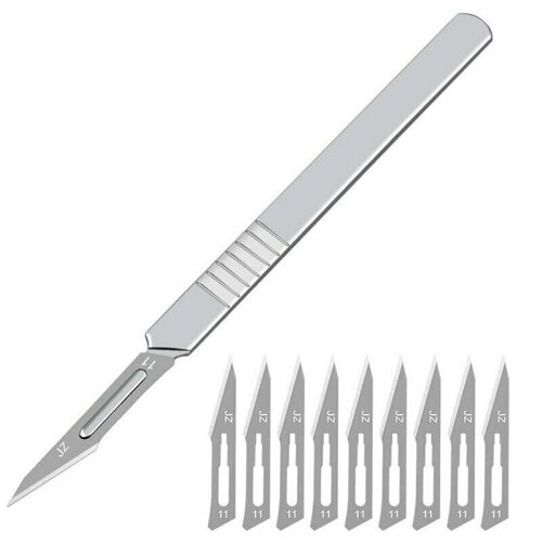Lame Utilitaire En Acier Inoxydable, 1 Manche De Scalpel + 10 Lames De Scalpel, Plaque En Acier Au Carbone, Bricolage 9109-May14A04830