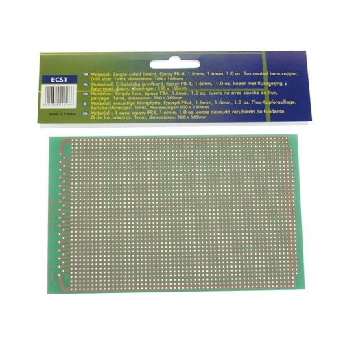 PLAQUE A ESSAIS EUROCARD PASTILLE 1 TROU - 100x160mm - FR4 (1pc/bl)