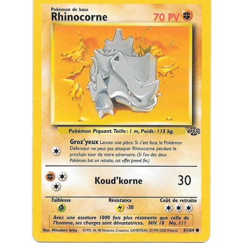 Carte Pokemon Rhinocorne 61/64 - Set Jungle (Fr)