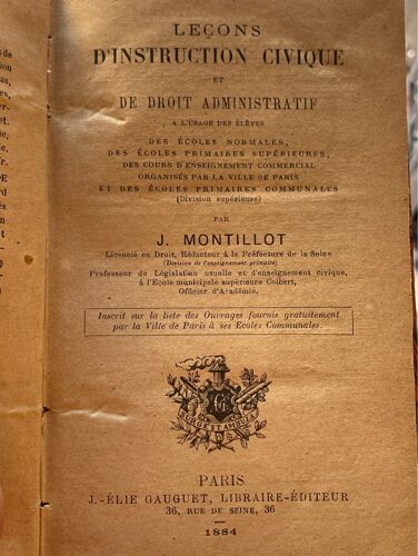 Leçons D’Instruction Civique Et De Droit Administratif. 1884.