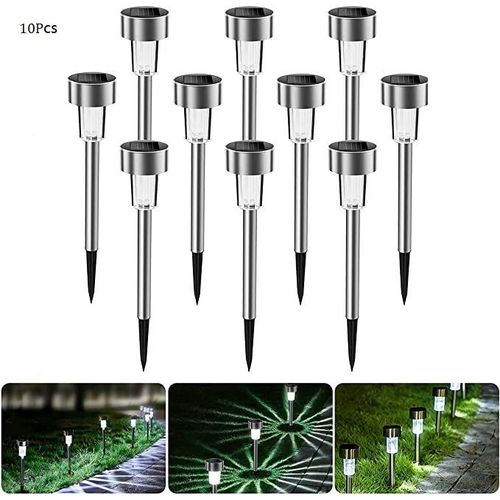 10 Pcs/Lot Lampe Solaire De Jardin, Lumiere De Jardin Solaire, Decoration De Jardin, Lumieres Led Exterieures Etanches En Acier Inoxydable - Lumiere Blanche