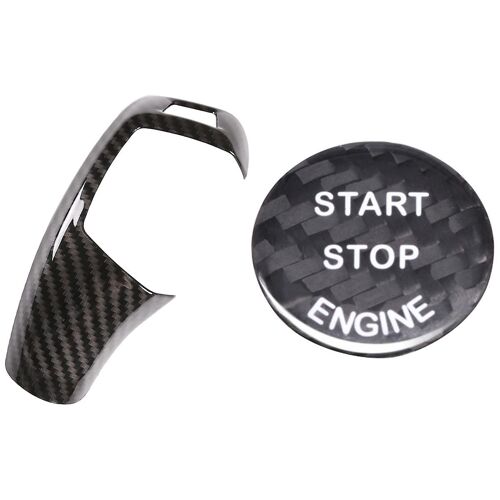 Carbon Fiber Sticker Car Engine Start Stop Button Decor Cover Black With Car Right Drive Gear Shift