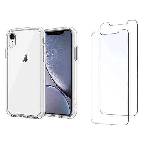 Coque Apple Iphone Xr + 2 Verres Trempés Film De Protection, Coque Transparente