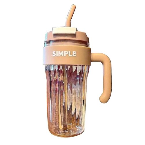 Simple Large Capacity Handy Plastic Cup Girl Office Mug Handle Straw Water Cup Couple Drinking Cup