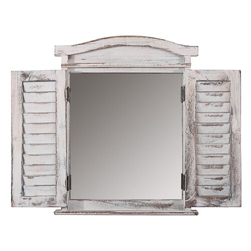 Miroir mural forme fenêtre avec volets 53x42x5cm en bois blanc vieilli 04_0005485