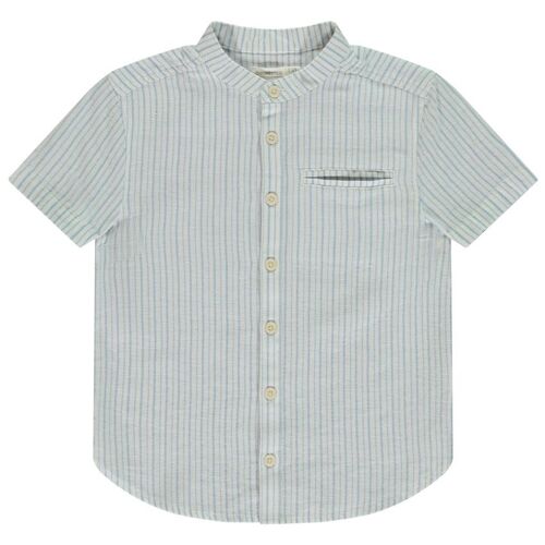 Chemise Manches Courtes Rayée À Col Mao Pour Garçon - Ecru