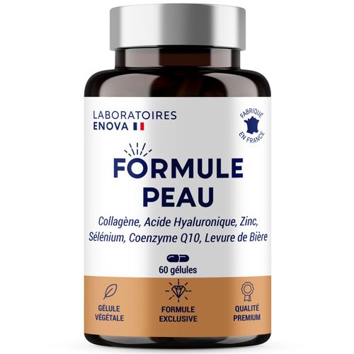 Formule Peau | Collagene Marin, Acide Hyaluronique, Coenzyme Q10, Zinc Selenium Levure De Biere | Antioxydant Hydratation Imperfection | Complement Alimentaire Peau 30 Jours | Fabriqué En France 