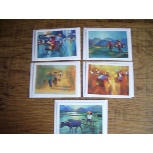 Lot De 5 Cartes Postales Avec Enveloppes Thème Paysages Asiatiques 10x14 , Neuves