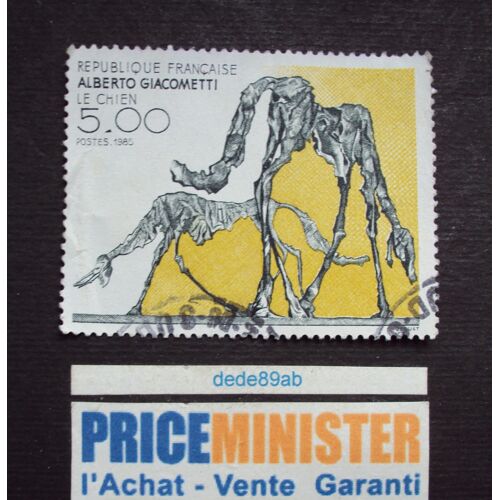 France..5.00fr Alberto Giacometti.Sculpture : Le Chien. Oblitéré.