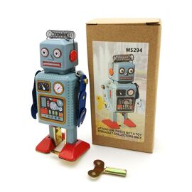 Robot Mécanique à Remonter Vintage - En étain Rose - 14,8 Cm - Jouet Neuf