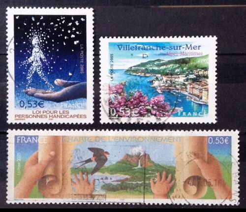 Charte De L'environnement 0,53 (N° 3801) + Villefranche-Sur-Mer 0,53 (N° 3802) + Loi Pour Personnes Handicapées 0,53 (N° 3803) Obl - France Année 2005 - Brn83 - N30286