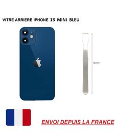 Vitre Arrière Compatible Iphone 13 Mini Bleu En Verre, Cache Batterie Double Face Adhésif, Lame De Démontage