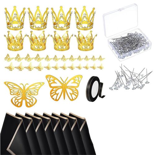 Flower Bouquet Accessories, Straight Pins Mini Crown Cake Toppers Flower Wrapping Paper Wall Decor
