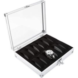 Boîte À Montre, Présentoir À Montre, Coffret De Montre En Aluminium Avec 6/12 Compartiments Pour Montre Bijoux (12 Compartiments)