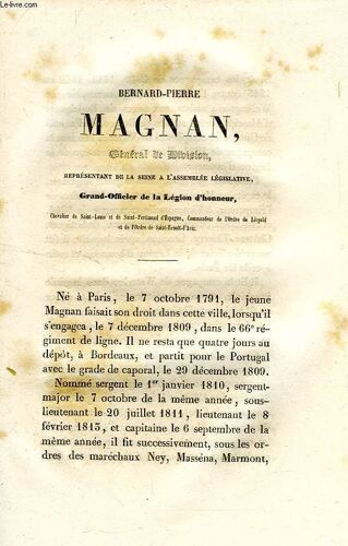 Bernard - Piere Magnan, General De Division, Representant De La Seine A L'assemblee Legislative, Grand-Officier De La Legion D'honneur