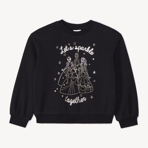 Sweat Contrecollé À Foil Print Princesses Disney Pour Fille - Noir