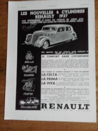 Publicité Années 1930 Automobiles Renault La Celta La Prima La Viva