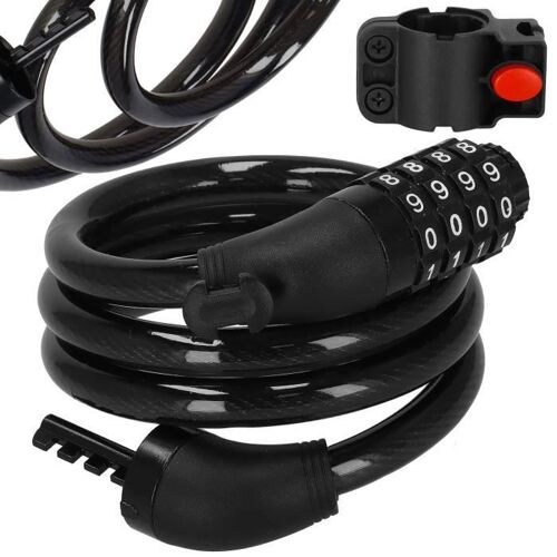 Antivol À Câble Spiralé Pour Vélo Avec Code Chiffré - Springos - 95 Cm - Noir - Garantie 2 Ans