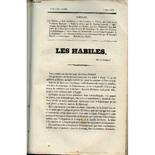 La Mode 20e Année 5 Mai 1849 - Les Habiles - Les Révolutions Et Les Réformes - Flavia Par Madame La Comtesse Merlin - Noblesse Oblige Par Eugène Chapus - Mosaïque Le Banque Des Prêtres Socialistes; Le(...)