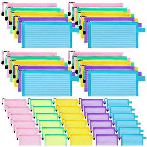 50pack School Supplies Zipper Mesh Pouch Pencil Pen Case Pencil Storage Pouches Bulk Pencil Bag Mul