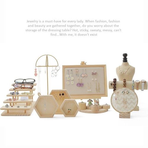 Présentoir En Bois Massif Pour Boucles D'oreilles, Présentoir Pour Bijoux, Colliers Et Bracelets, Ensemble D'accessoires De Tournage