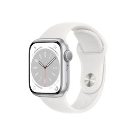 Apple Watch Series 8 (GPS) - Boîtier 41 mm Aluminium Argenté avec Bracelet Sport Blanc