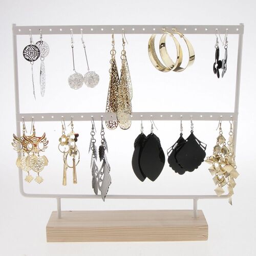 Présentoir En Bois À 44 Trous Pour Boucles D'oreilles, Support De Rangement Pour Colliers À 2 Niveaux, Présentoir De Bijoux, Accessoires De Bijouterie