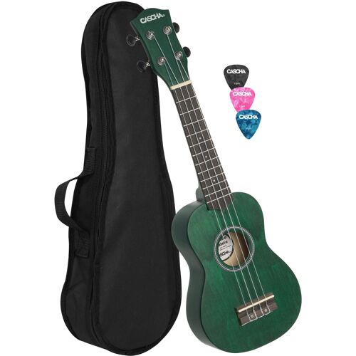 Cascha Hh 3963 Ukulélé Soprano Vert Avec Housse Et Médiators