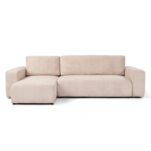 Canapé D'angle Réversible Et Convertible Goya 244 Cm Tissu Velours Côtelé Beige