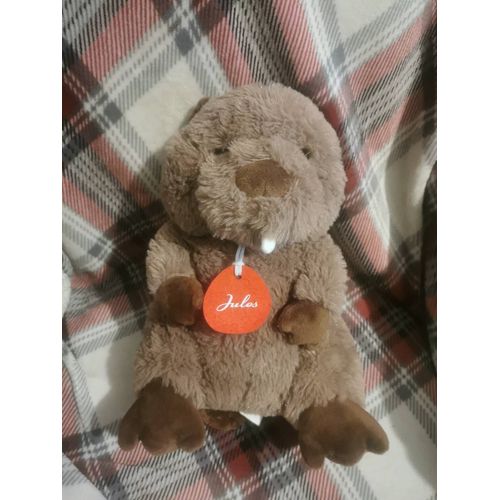 Doudou Peluche Marmotte Castor Marron Médaillon Rouge Jules Auchan