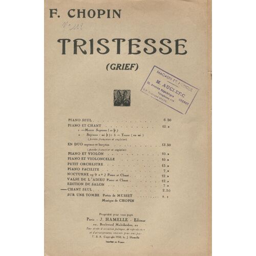 Tristesse (Grief) De Chopin