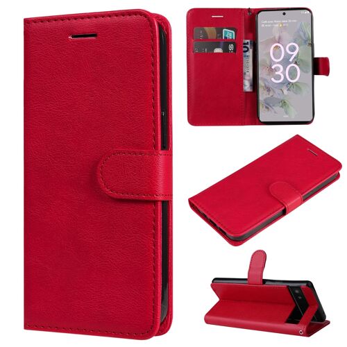 Coque Pour Google Pixel 6a,Portefeuille Etui Housse En Cuir Protection Avec Porte Cartes,Antichoc Etui A Rabat Pochette Pour Google Pixel 6a,Rouge