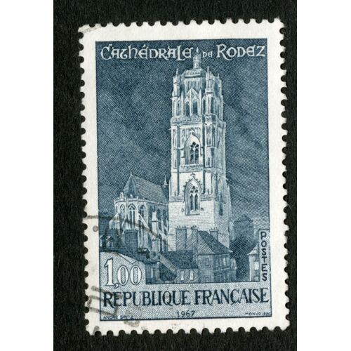 Timbre Oblitéré Cathédrale De Rodez, République Française, Postes 1967, André Spitz, Monvoisin, 1,00