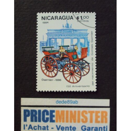 Nicaragua..Daimler 1886 Devant La Porte De Brandebourd.Berlin.150 Anniversario Del Nacimiento De Gottlieb Daimler.Oblitéré.