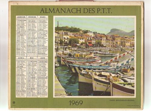 Almanach Des Ptt Oberthur 1969  Cassis (Bouches Du Rhône), Quiberon (Morbihan)