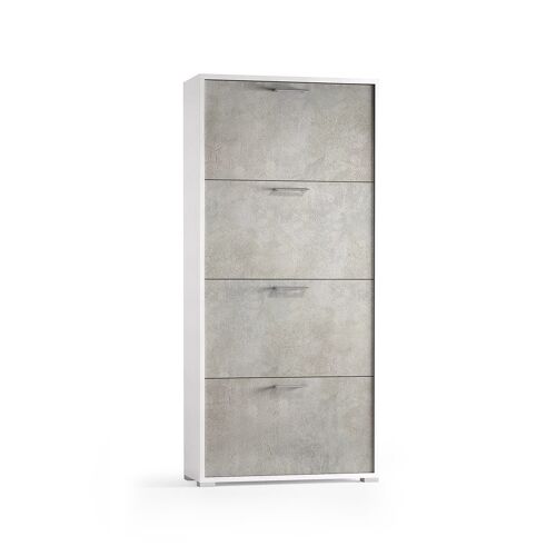 MEUBLE À CHAUSSURES BLANC AVEC 4 PORTES EFFET BÉTON