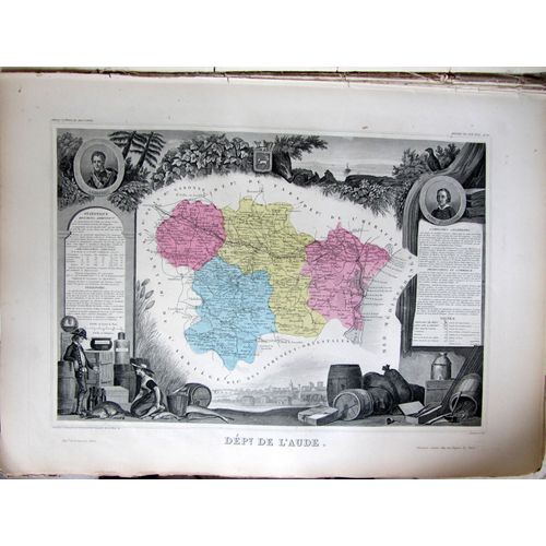 Carte Département De L'Aude 08 Gravure Levasseur Atlas 1861